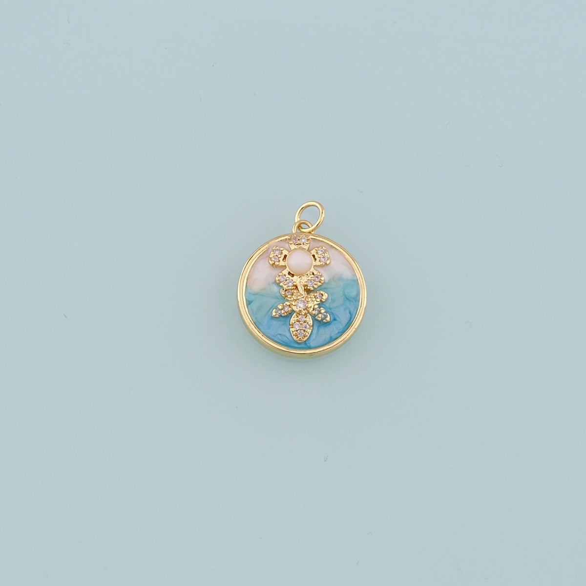 18K Gold Filled Pearl Flower Pendant,Enamel Flower Charm Bracelet Necklace for DIY Jewelry Making Supply