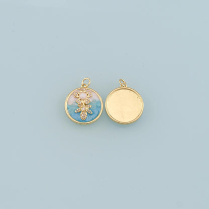 18K Gold Filled Pearl Flower Pendant,Enamel Flower Charm Bracelet Necklace for DIY Jewelry Making Supply