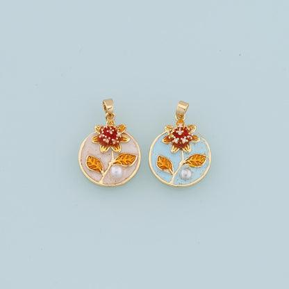 Gold Flower Charms,18K Gold Filled Flower Pendant,Enamel Flower Charm Bracelet Necklace for DIY Jewelry Making Supply