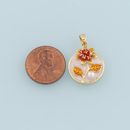Gold Flower Charms,18K Gold Filled Flower Pendant,Enamel Flower Charm Bracelet Necklace for DIY Jewelry Making Supply
