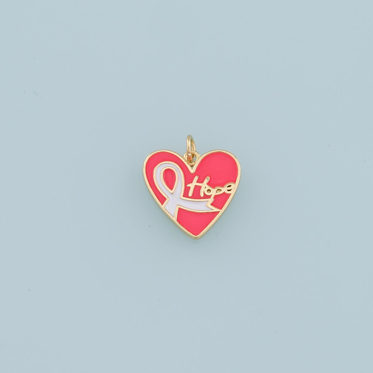 Gold Heart Charms,18K Gold Filled Enamel Ribbon Pendant,Hope Charm Bracelet Necklace for DIY Jewelry Making Supply
