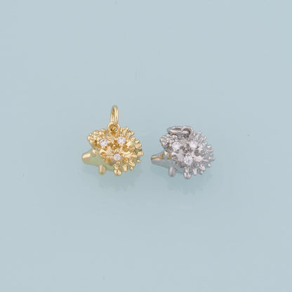 Gold Hedgehog Charms,18K Gold Filled Hedgehog Pendant,CZ Animal Charm Bracelet Necklace for DIY Jewelry Making Supply