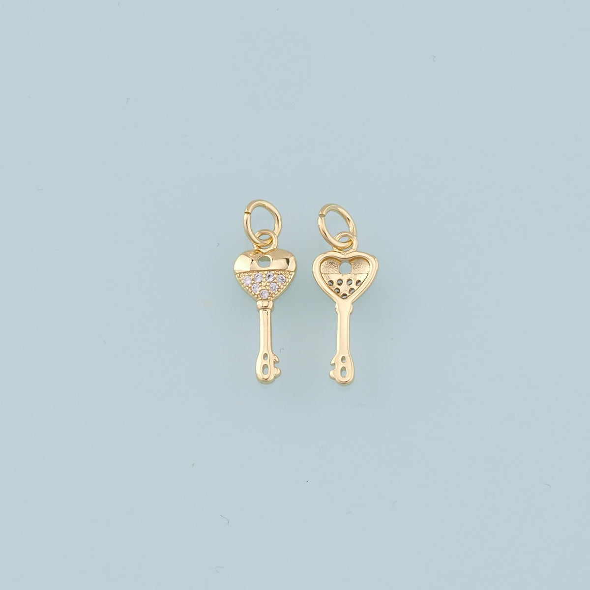 Gold Heart Key Charms,18K Gold Filled Key Pendant,Key Charm Bracelet Necklace for DIY Jewelry Making Supply
