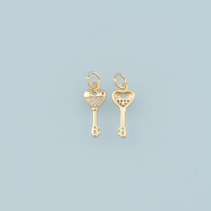 Gold Heart Key Charms,18K Gold Filled Key Pendant,Key Charm Bracelet Necklace for DIY Jewelry Making Supply