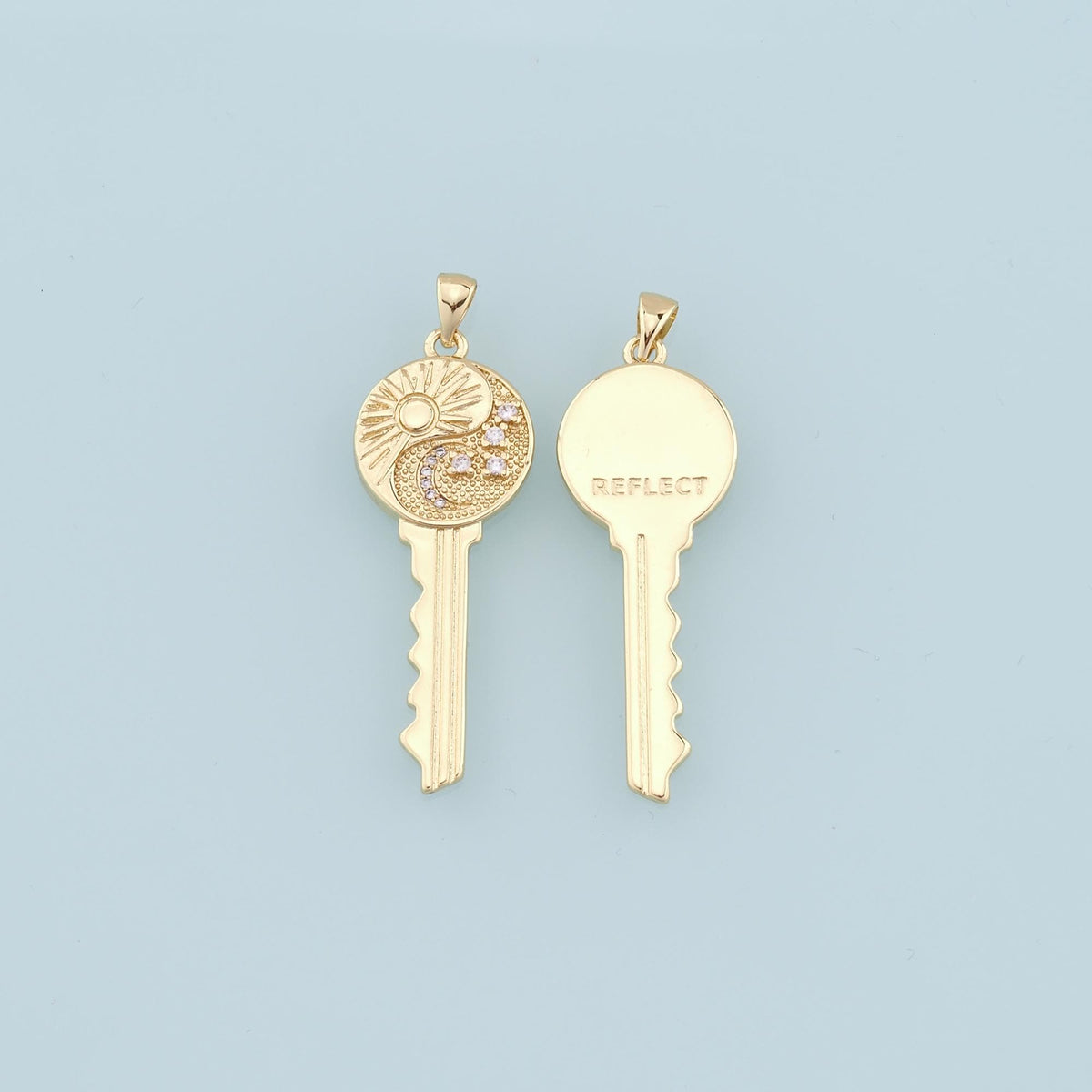 Gold Sun Moon key Charms,18K Gold Filled Key Pendant,Star key Charm Bracelet Necklace for DIY Jewelry Making Supply