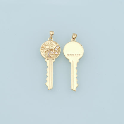 Gold Sun Moon key Charms,18K Gold Filled Key Pendant,Star key Charm Bracelet Necklace for DIY Jewelry Making Supply