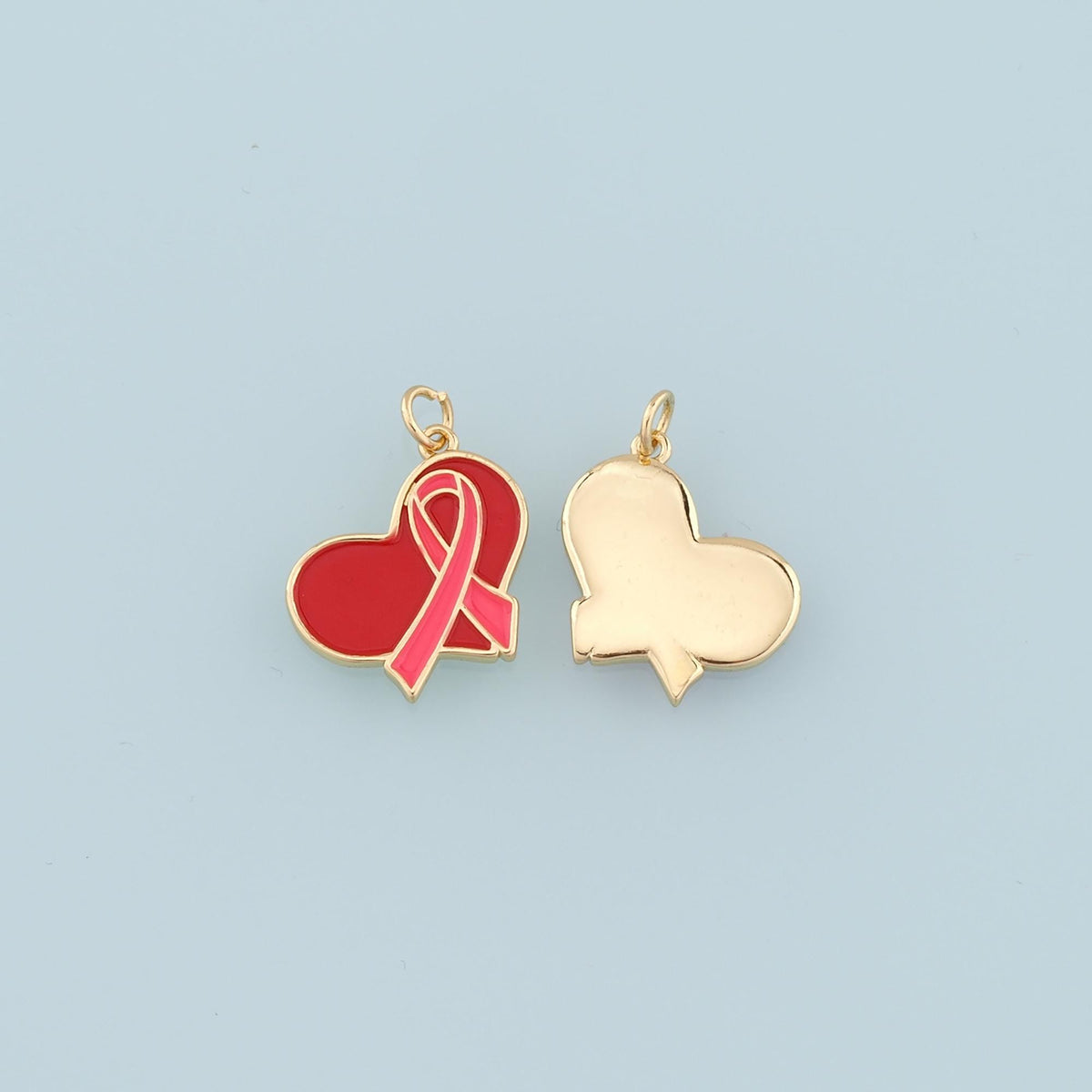 Gold Heart Charms,18K Gold Filled Enamel Ribbon Pendant,AIDS Charm Bracelet Necklace for DIY Jewelry Making Supply
