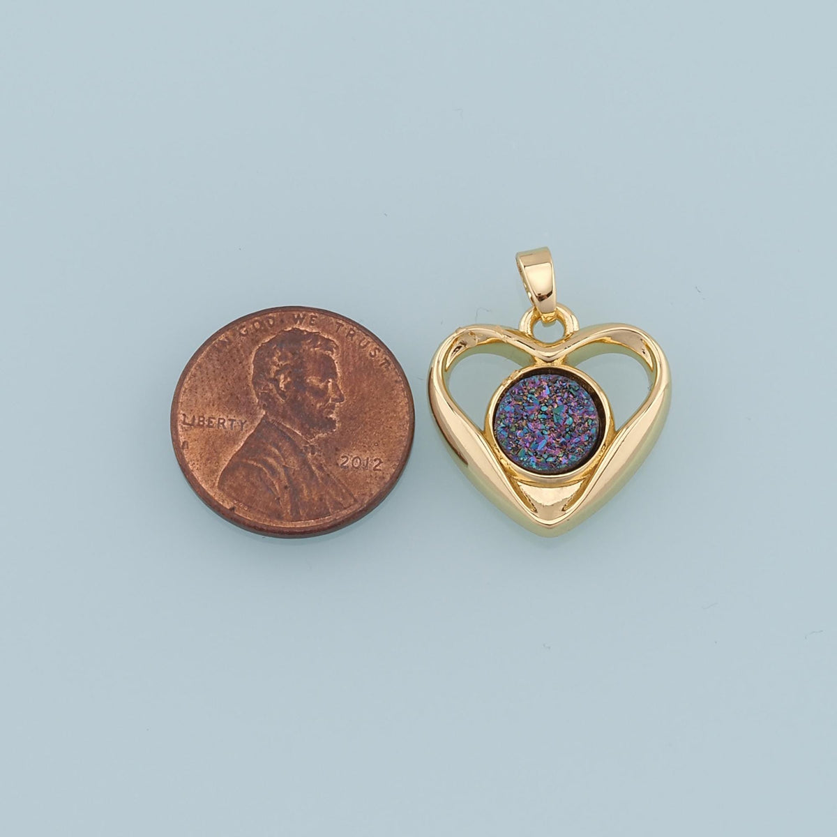 Gold Heart Gem Charms,18K Gold Filled Heart Pendant,Heart Charm Bracelet Necklace for DIY Jewelry Making Supply