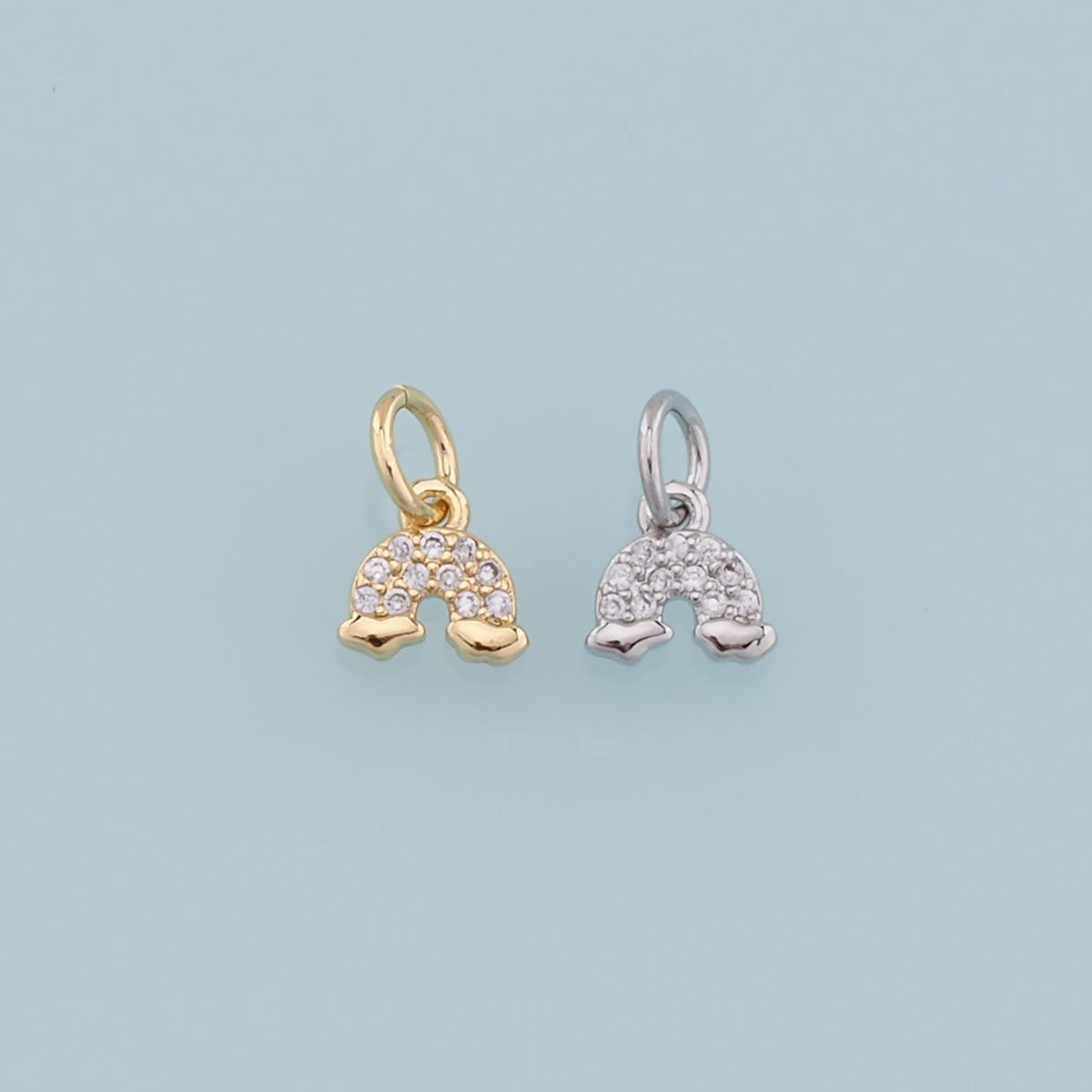 Gold Rainbow Charms,18K Gold Filled CZ Rainbow Pendant,Silver Rainbow Charm Bracelet Necklace for DIY Jewelry Making Supply