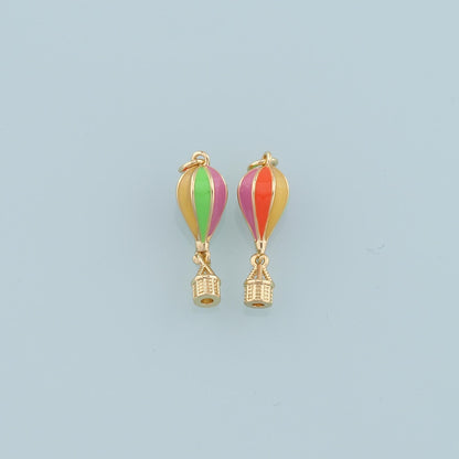 18K Gold Filled Hot air balloon Pendant,Enamel Hot air balloon Charm Bracelet Necklace for DIY Jewelry Making Supply