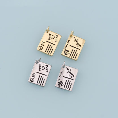 18K Gold Filled Postcard Pendant,Travel Charm Bracelet Necklace for DIY Jewelry Making Supply