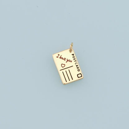 18K Gold Filled Postcard Pendant,Postcard Charm Bracelet Necklace for DIY Jewelry Making Supply