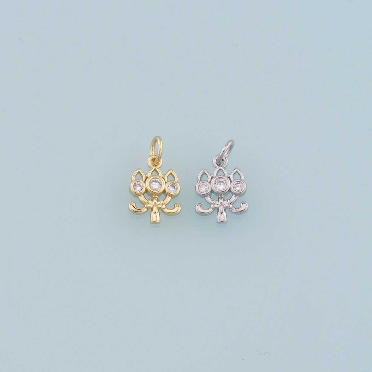 Gold Lotus Charms,18K Gold Filled Lotus Pendant,CZ Lotus Charm Bracelet Necklace for DIY Jewelry Making Supply