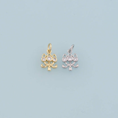 Gold Lotus Charms,18K Gold Filled Lotus Pendant,CZ Lotus Charm Bracelet Necklace for DIY Jewelry Making Supply