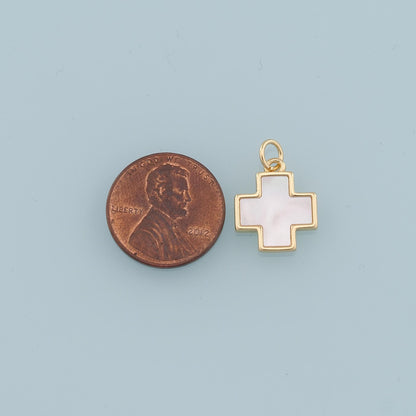 Gold Cross Charms,18K Gold Filled Cross Pendant,Shell Cross Charm Bracelet Necklace for DIY Jewelry Making Supply