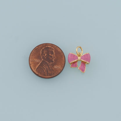 Gold Bow Charms,18K Gold Filled Bow Pendant,Enamel Bow Tie Charm Bracelet Necklace for DIY Jewelry Making Supply