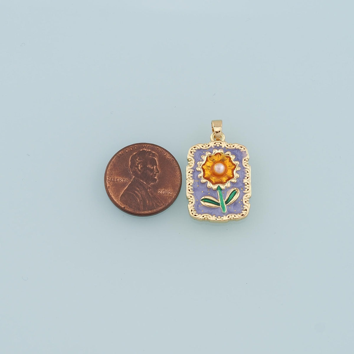 18K Gold Filled Pearl Sunflower Pendant,Enamel Daisy Charm Bracelet Necklace for DIY Jewelry Making Supply