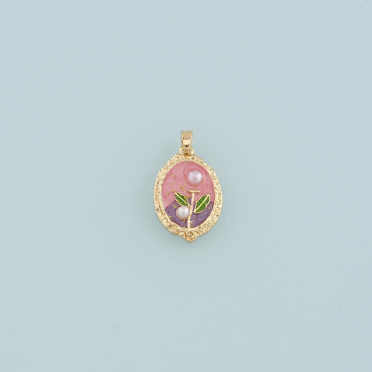 18K Gold Filled Pearl Flower Pendant,Enamel Flower Charm Bracelet Necklace for DIY Jewelry Making Supply