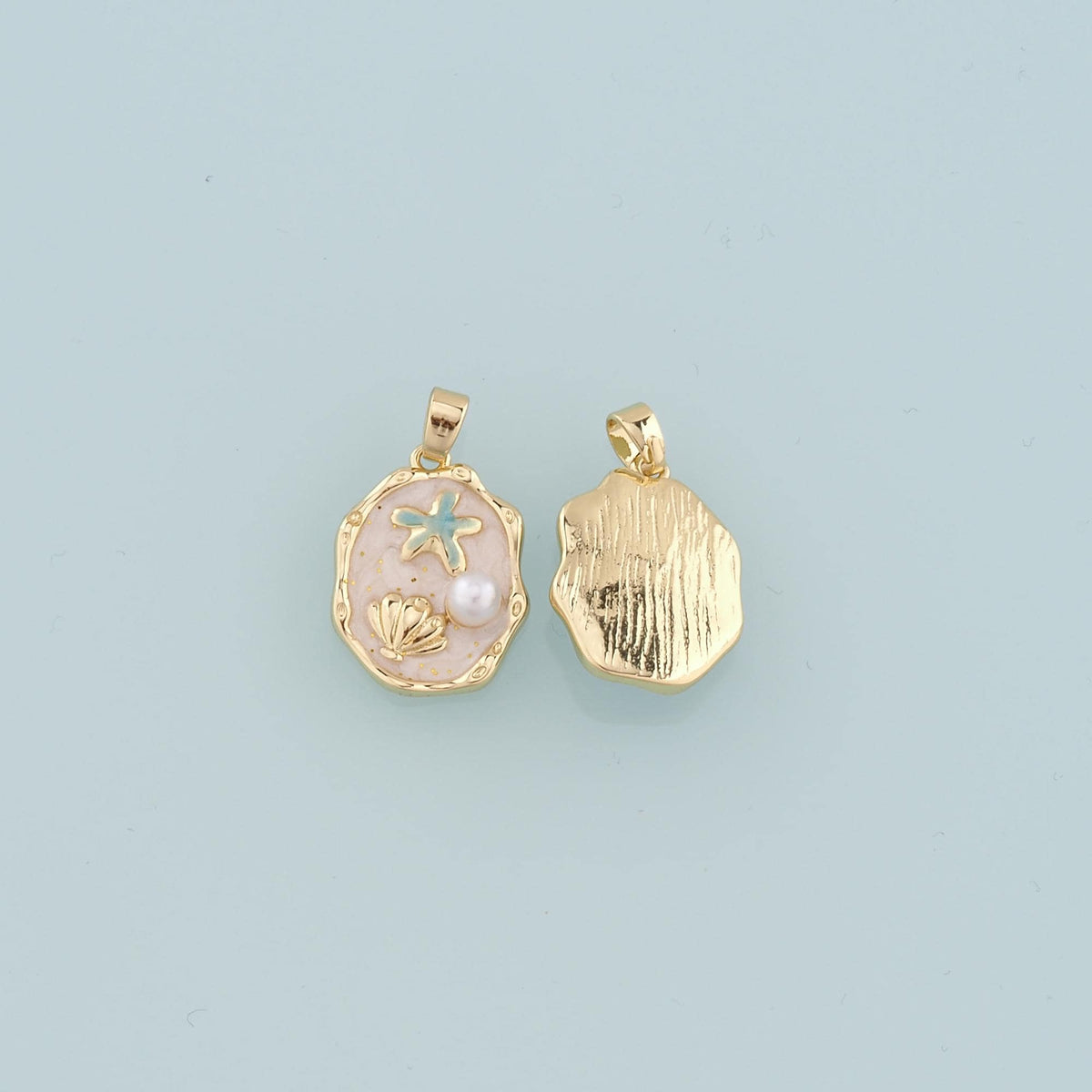 18K Gold Filled Pearl Shell Pendant,Enamel Starfish Charm Bracelet Necklace for DIY Jewelry Making Supply