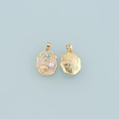 18K Gold Filled Pearl Shell Pendant,Enamel Starfish Charm Bracelet Necklace for DIY Jewelry Making Supply