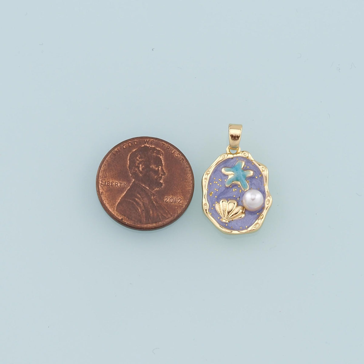 18K Gold Filled Pearl Shell Pendant,Enamel Starfish Charm Bracelet Necklace for DIY Jewelry Making Supply