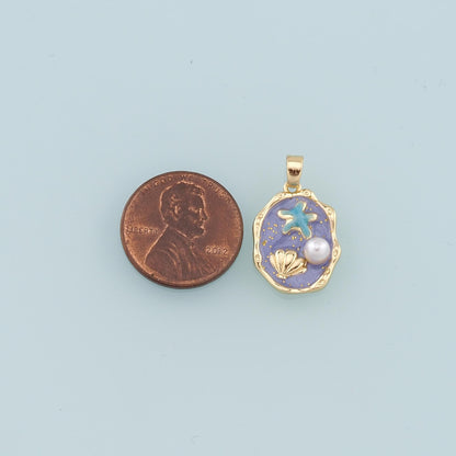 18K Gold Filled Pearl Shell Pendant,Enamel Starfish Charm Bracelet Necklace for DIY Jewelry Making Supply