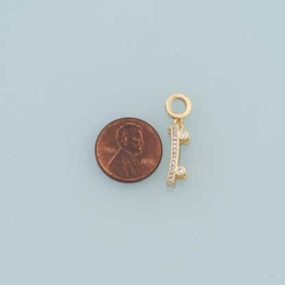 18K Gold Filled Skateboard Pendant,CZ Micro Pave Skateboard Charm Bracelet Necklace for DIY Jewelry Making Supply