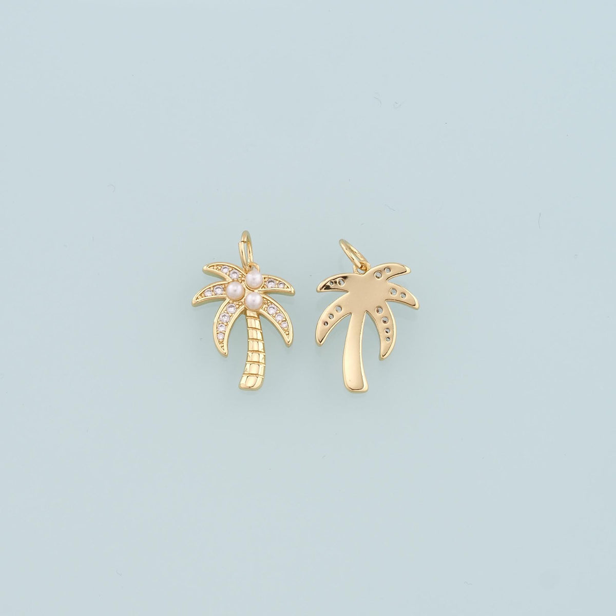 18K Gold Filled Pearl Palm Tree Pendant,CZ Micro Pave Palm Tree Charm Bracelet Necklace for DIY Jewelry Making Supply