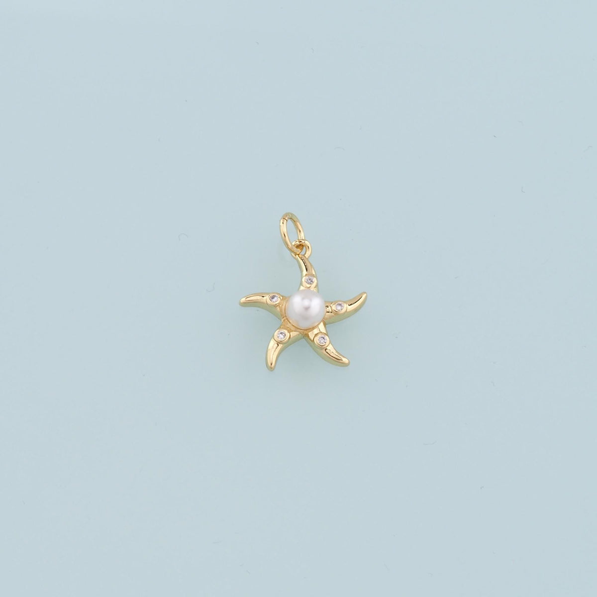 18K Gold Filled Pearl Starfish Pendant,CZ Micro Pave Starfish Charm Bracelet Necklace for DIY Jewelry Making Supply