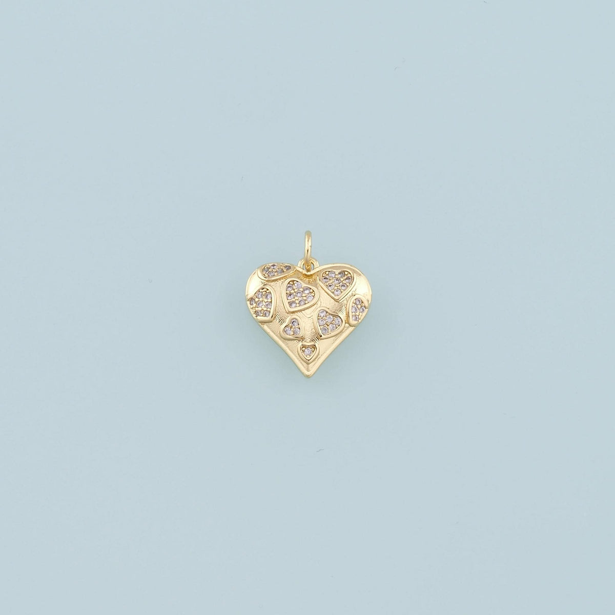 18K Gold Filled Heart Pendant,CZ Micro Pave Heart Charm Bracelet Necklace for DIY Jewelry Making Supply