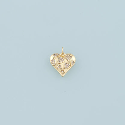 18K Gold Filled Heart Pendant,CZ Micro Pave Heart Charm Bracelet Necklace for DIY Jewelry Making Supply