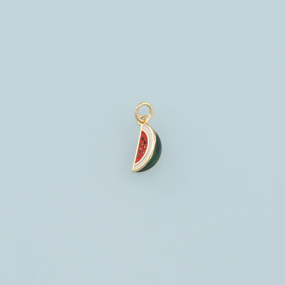18K Gold Filled Watermelon Pendant,Enamel Fruit Charm Bracelet Necklace for DIY Jewelry Making Supply
