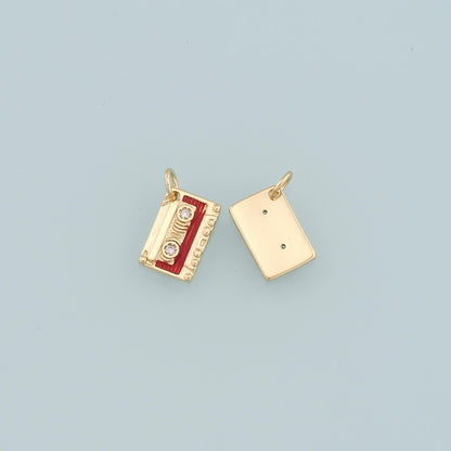 18K Gold Filled Tape Pendant,Enamel Cassette Tape Charm Bracelet Necklace for DIY Jewelry Making Supply