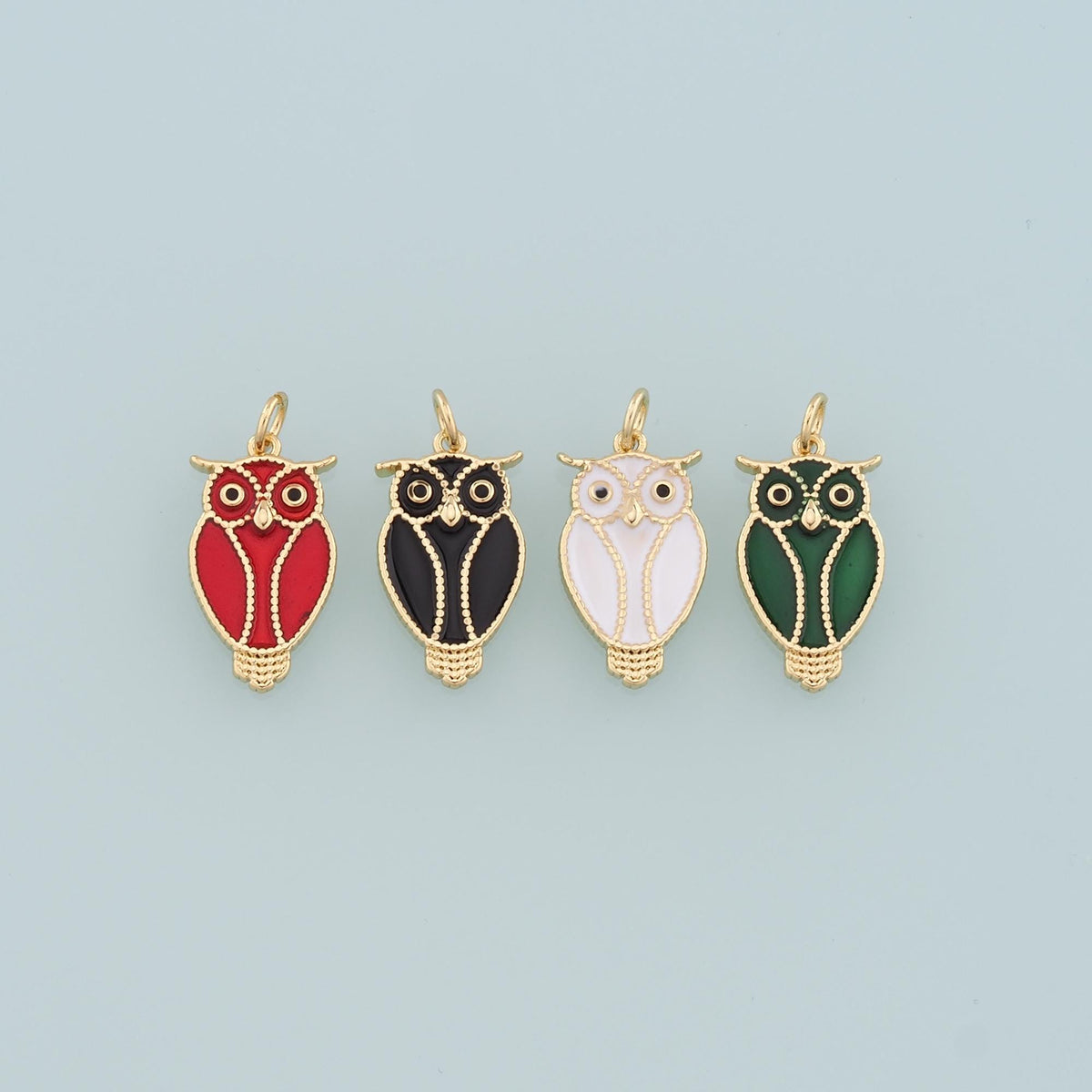 18K Gold Filled owl Pendant,Enamel owl Charm Bracelet Necklace for DIY Jewelry Making Supply