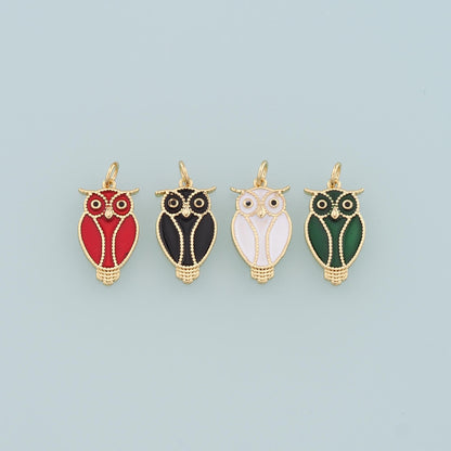 18K Gold Filled owl Pendant,Enamel owl Charm Bracelet Necklace for DIY Jewelry Making Supply