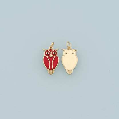 18K Gold Filled owl Pendant,Enamel owl Charm Bracelet Necklace for DIY Jewelry Making Supply