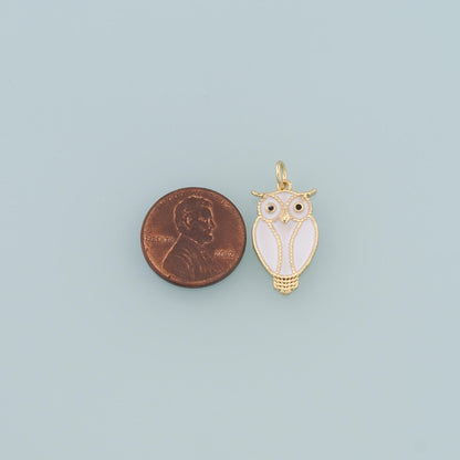 18K Gold Filled owl Pendant,Enamel owl Charm Bracelet Necklace for DIY Jewelry Making Supply