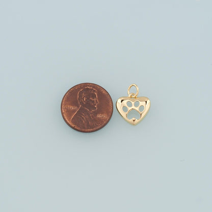 18K Gold Filled Heart Paw Pendant,Dainty Paw Charm Bracelet Necklace for DIY Jewelry Making Supply