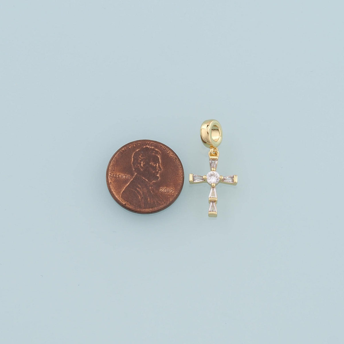 18K Gold Filled Cross CZ Charm Pendant for Jewelry Making