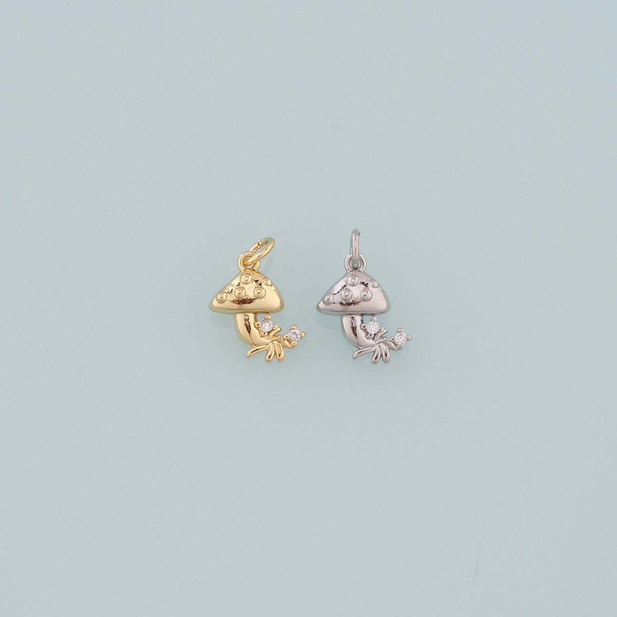 18K Gold Filled Mushroom Pendant,CZ Micro Pave Mushroom Charm Bracelet Necklace for DIY Jewelry Making Supply