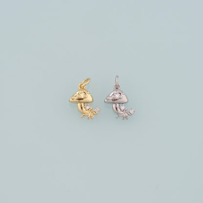 18K Gold Filled Mushroom Pendant,CZ Micro Pave Mushroom Charm Bracelet Necklace for DIY Jewelry Making Supply