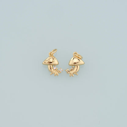 18K Gold Filled Mushroom Pendant,CZ Micro Pave Mushroom Charm Bracelet Necklace for DIY Jewelry Making Supply