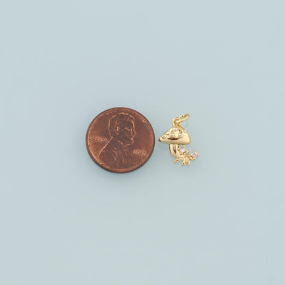 18K Gold Filled Mushroom Pendant,CZ Micro Pave Mushroom Charm Bracelet Necklace for DIY Jewelry Making Supply