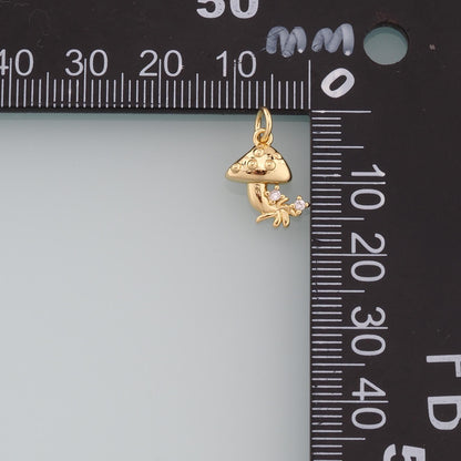 18K Gold Filled Mushroom Pendant,CZ Micro Pave Mushroom Charm Bracelet Necklace for DIY Jewelry Making Supply