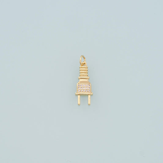 18K Gold Filled Plug Pendant,CZ Micro Pave Plug Charm Bracelet Necklace for DIY Jewelry Making Supply