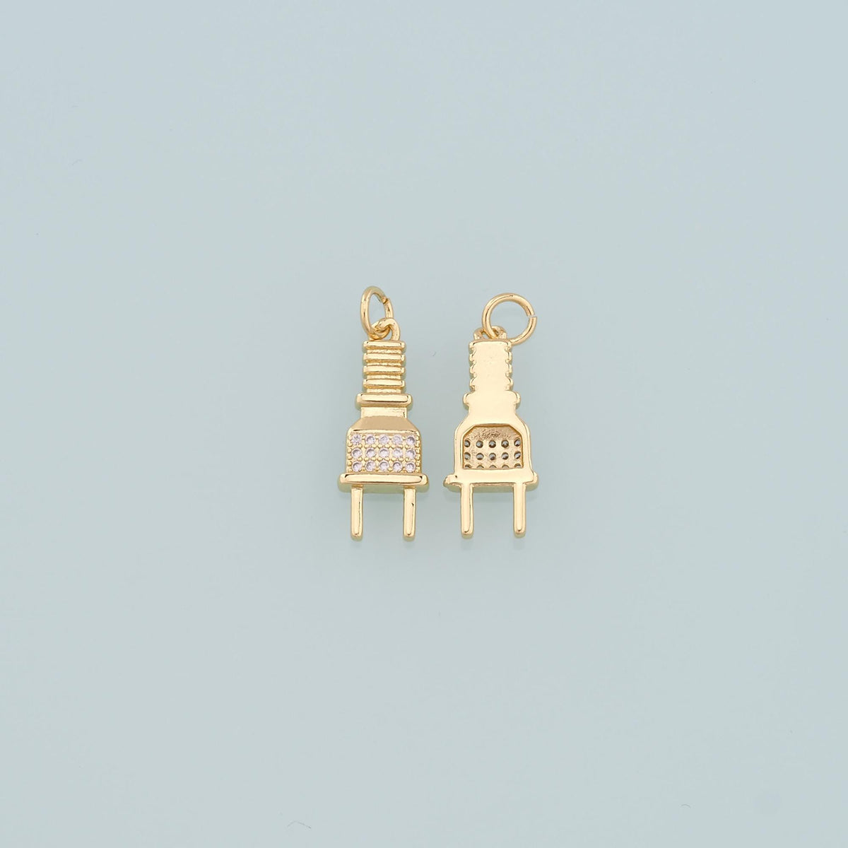 18K Gold Filled Plug Pendant,CZ Micro Pave Plug Charm Bracelet Necklace for DIY Jewelry Making Supply