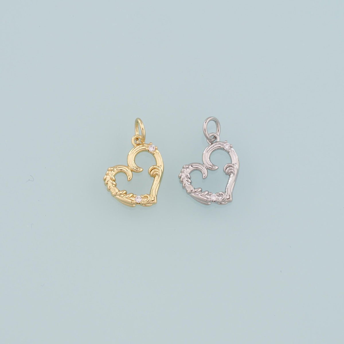 18K Gold Filled Heart Pendant,CZ Micro Pave Heart Charm Bracelet Necklace for DIY Jewelry Making Supply