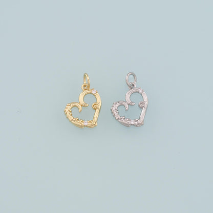 18K Gold Filled Heart Pendant,CZ Micro Pave Heart Charm Bracelet Necklace for DIY Jewelry Making Supply