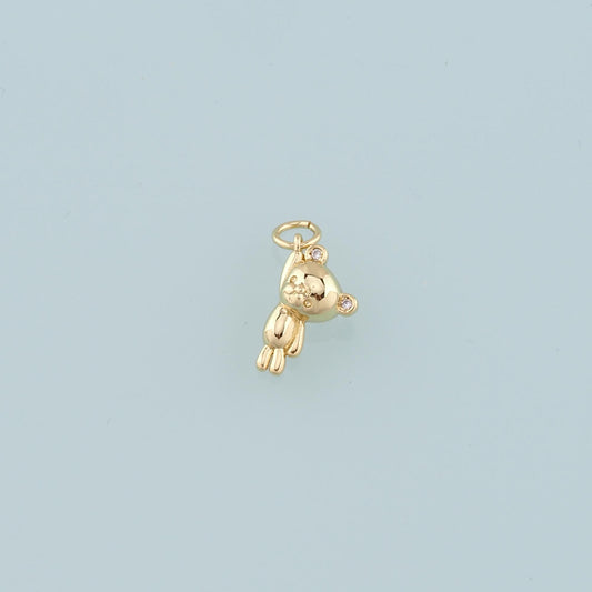 18K Gold Filled Bear Pendant,CZ Bear Charm Bracelet Necklace for DIY Jewelry Making Supply