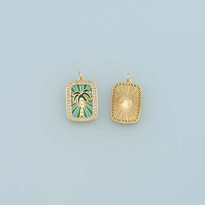 Gold Palm Tree Charms,18K Gold Filled Palm tree Pendant,Enamel coconut tree Charm Bracelet Necklace for DIY Jewelry Making Su